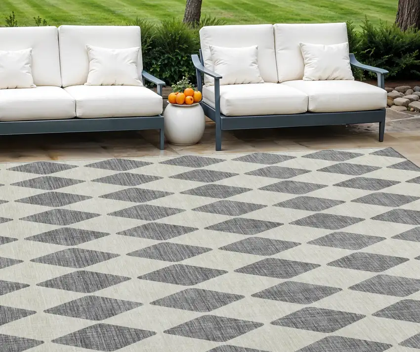 Gray Geometric Washable Indoor Outdoor Area Rug Photo 1