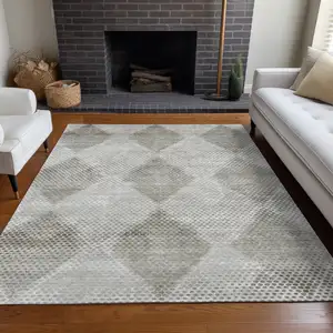 Photo of Gray Geometric Washable Non Skid Indoor Outdoor Area Rug