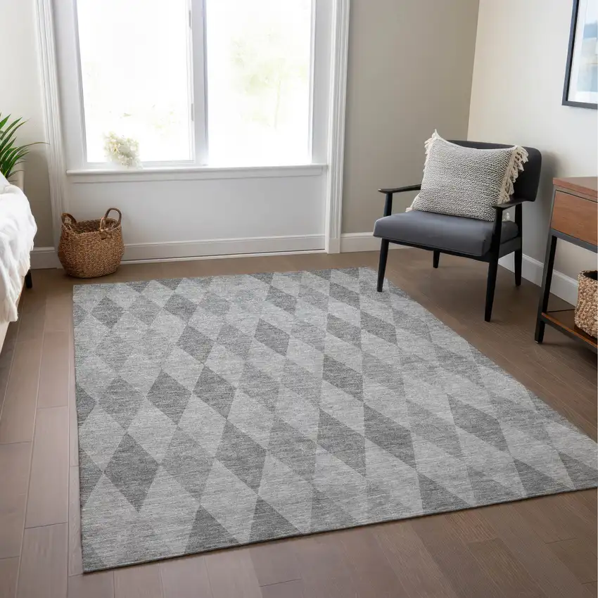 Gray Geometric Washable Non Skid Indoor Outdoor Area Rug Photo 9