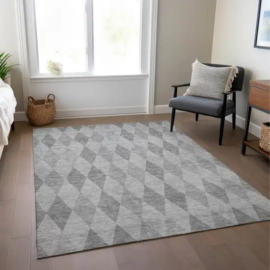 Gray Geometric Washable Non Skid Indoor Outdoor Area Rug Photo 9