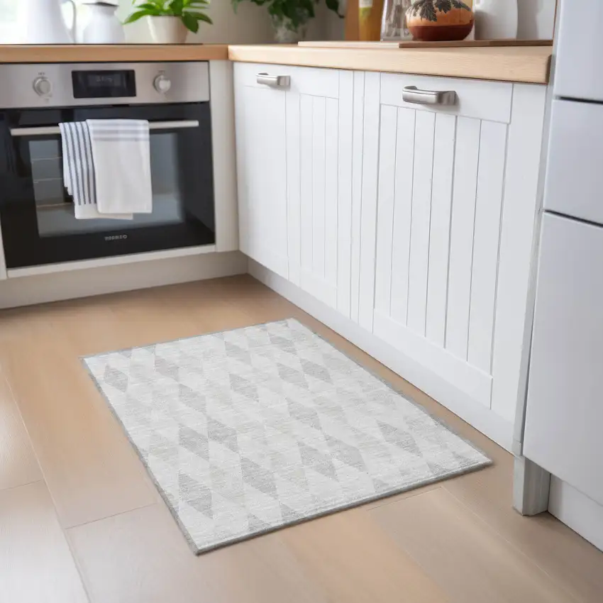 Gray Geometric Washable Non Skid Indoor Outdoor Area Rug Photo 9