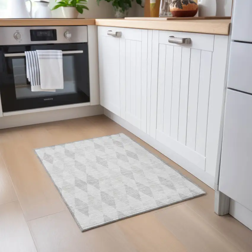 Gray Geometric Washable Non Skid Indoor Outdoor Area Rug Photo 9