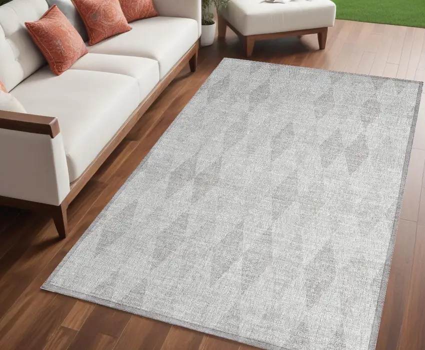 Gray Geometric Washable Non Skid Indoor Outdoor Area Rug Photo 1