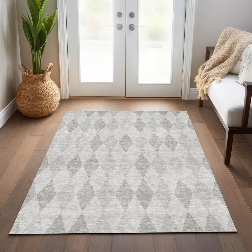 Gray Geometric Washable Indoor Outdoor Area Rug Photo 9