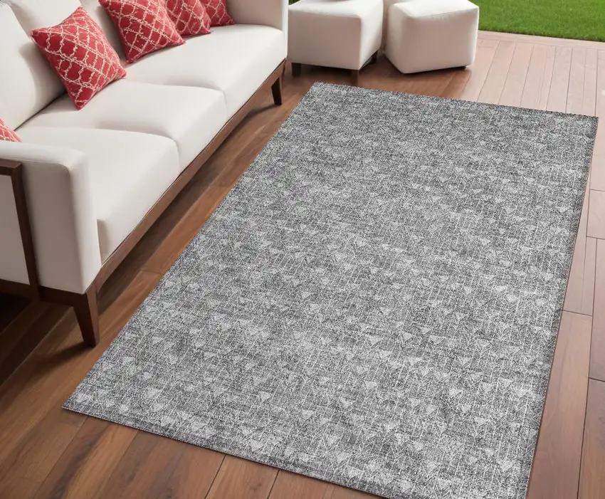 Gray Geometric Washable Non Skid Indoor Outdoor Area Rug Photo 1