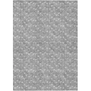 Photo of Gray Geometric Washable Non Skid Indoor Outdoor Area Rug