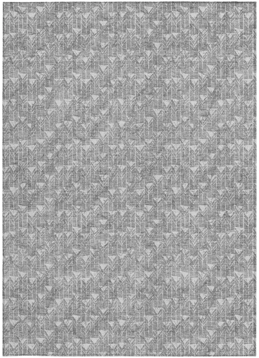 Gray Geometric Washable Non Skid Indoor Outdoor Area Rug Photo 5