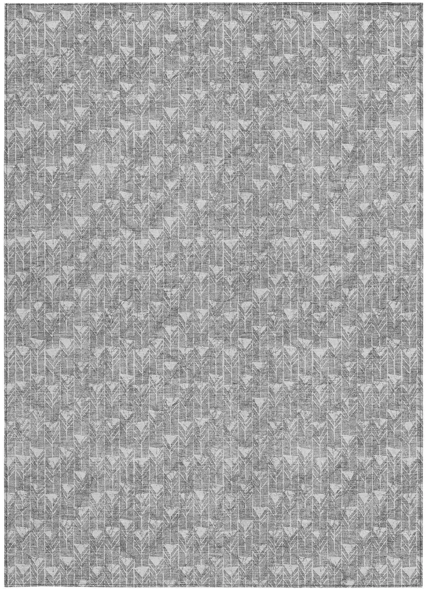 Gray Geometric Washable Non Skid Indoor Outdoor Area Rug Photo 5