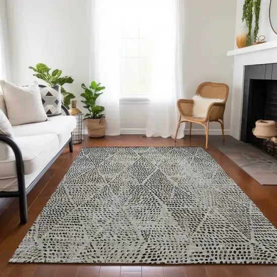 Gray Geometric Washable Non Skid Indoor Outdoor Area Rug Photo 9