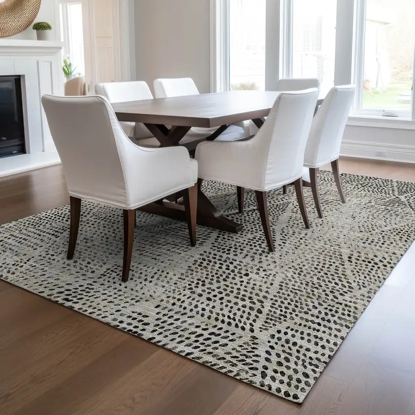 Gray Geometric Washable Non Skid Indoor Outdoor Area Rug Photo 7