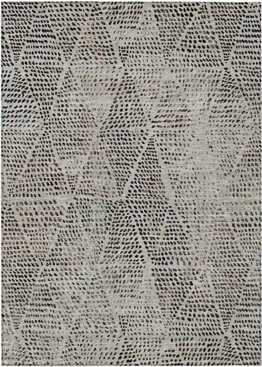 Gray Geometric Washable Non Skid Indoor Outdoor Area Rug Photo 2
