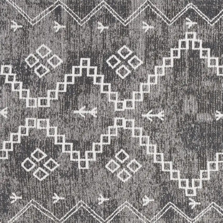 Gray Geometric Worn Faded Area Rug Photo 8