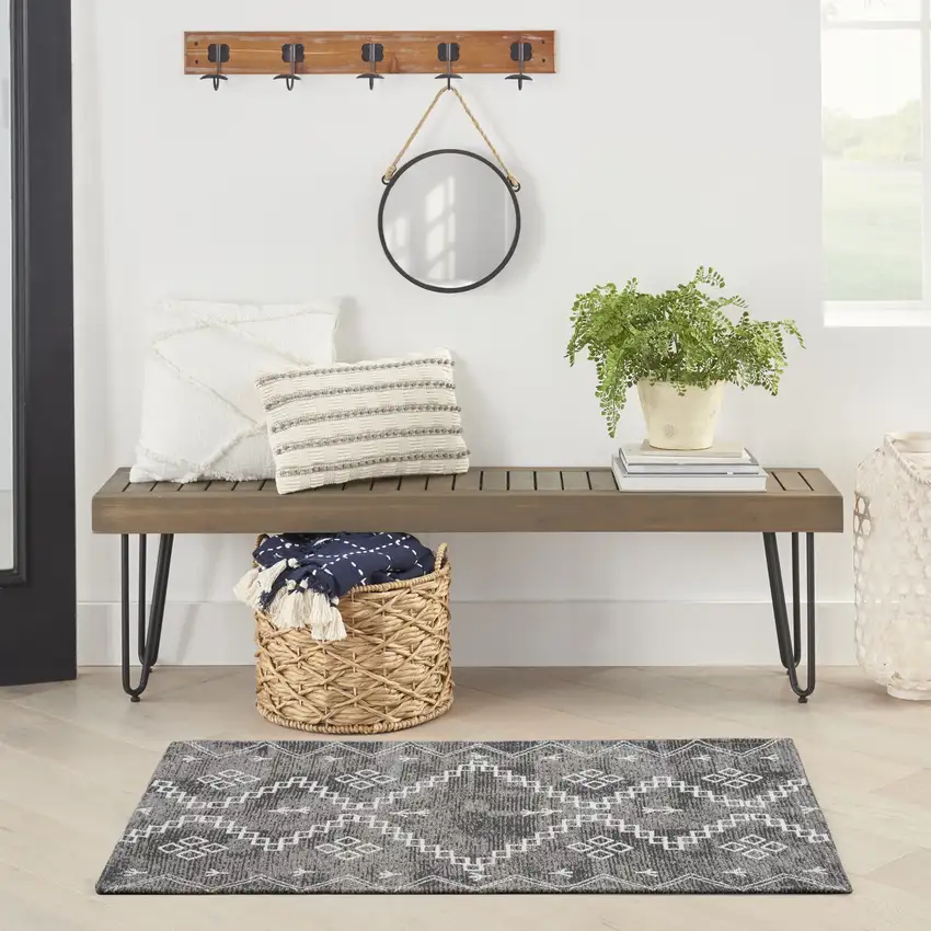 Gray Geometric Worn Faded Area Rug Photo 4