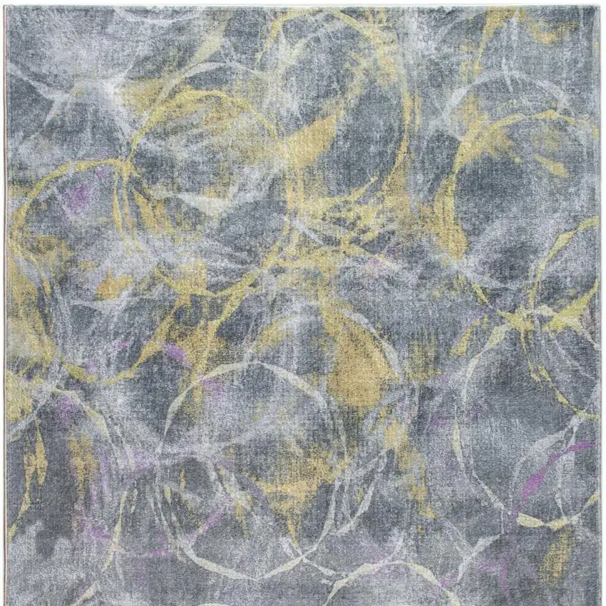 Gray Yellow And Purple Abstract Area Rug Photo 8