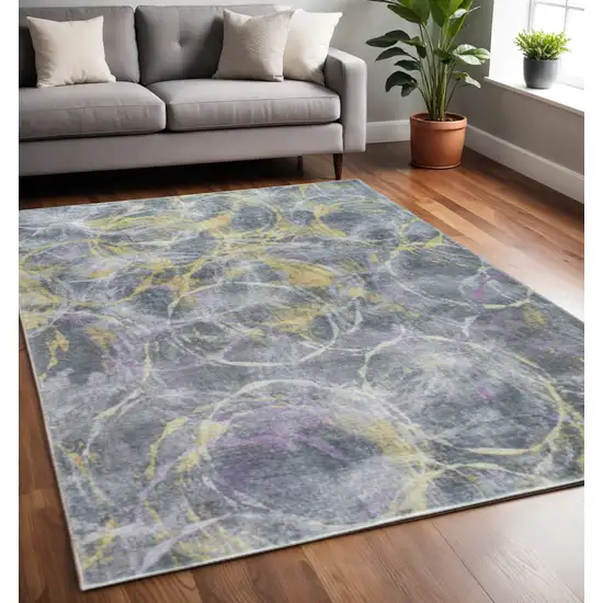 Gray Yellow And Purple Abstract Area Rug Photo 1