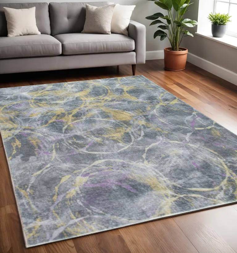 Gray Gold Abstract Rings Area Rug Photo 5