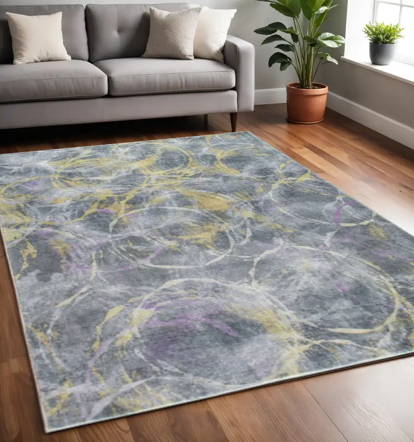 Gray Yellow And Purple Abstract Area Rug Photo 1