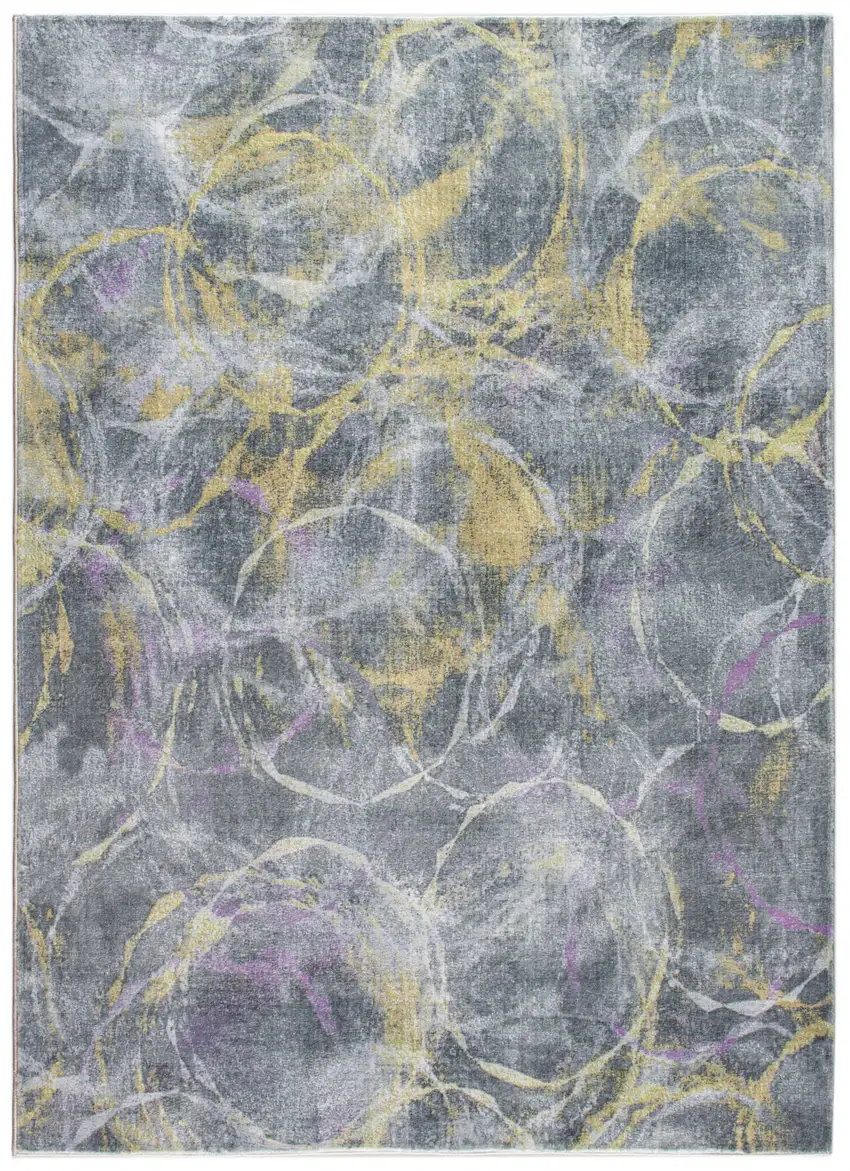 Gray Gold Abstract Rings Area Rug Photo 1