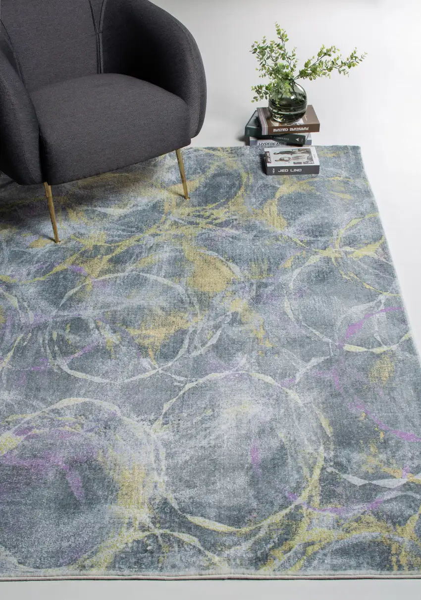 Gray Gold Abstract Rings Area Rug Photo 6