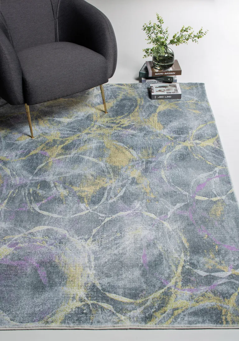Gray Gold Abstract Rings Area Rug Photo 3