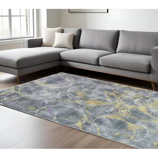 Gray Yellow And Purple Abstract Area Rug Photo 2