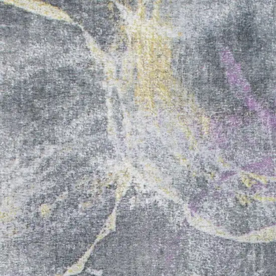 8' Gray Yellow And Purple Abstract Runner Rug Photo 9