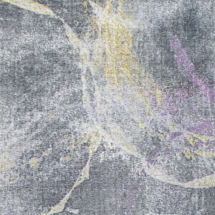8' Gray Yellow And Purple Abstract Runner Rug Photo 8