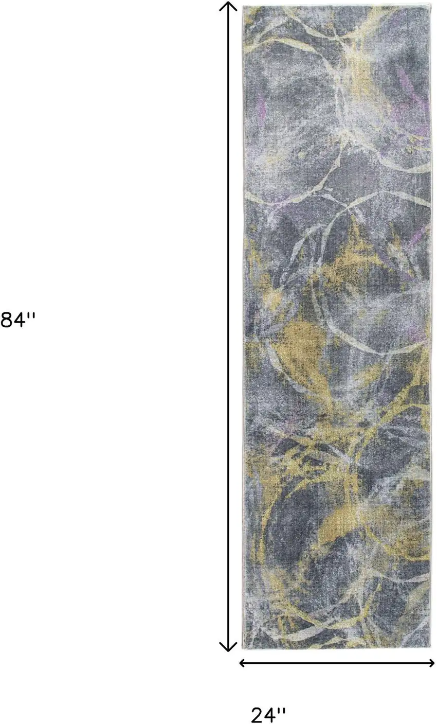 8' Gray Yellow And Purple Abstract Runner Rug Photo 3