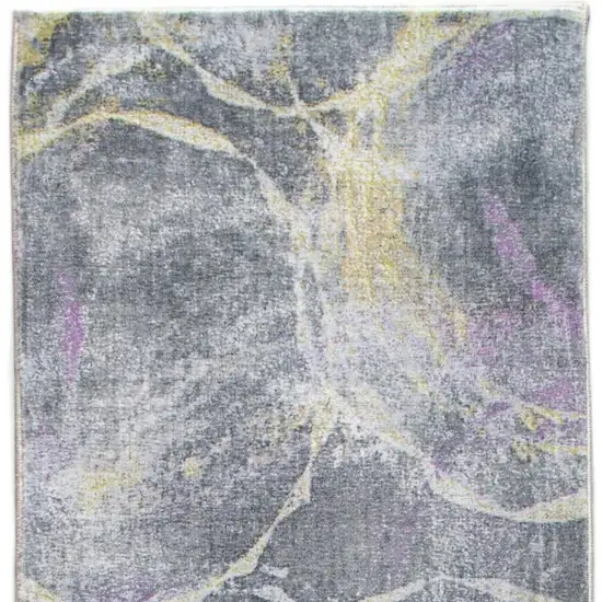 8' Gray Yellow And Purple Abstract Runner Rug Photo 4
