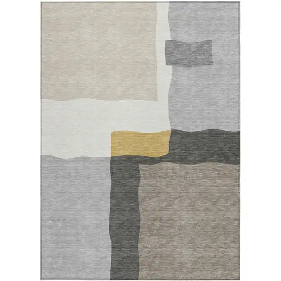 Gray Gold And Beige Abstract Washable Indoor Outdoor Area Rug Photo 2