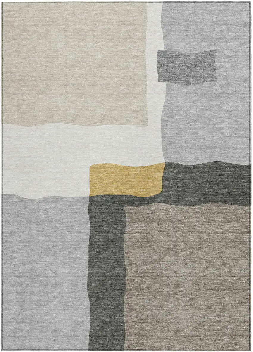 Gray Gold And Beige Abstract Washable Indoor Outdoor Area Rug Photo 2