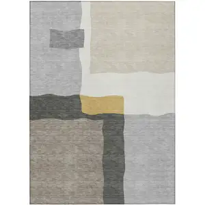 Photo of Gray Gold And Beige Abstract Washable Indoor Outdoor Area Rug