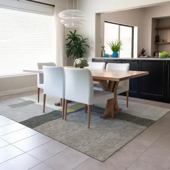 Gray Gold And Beige Abstract Washable Indoor Outdoor Area Rug Photo 5