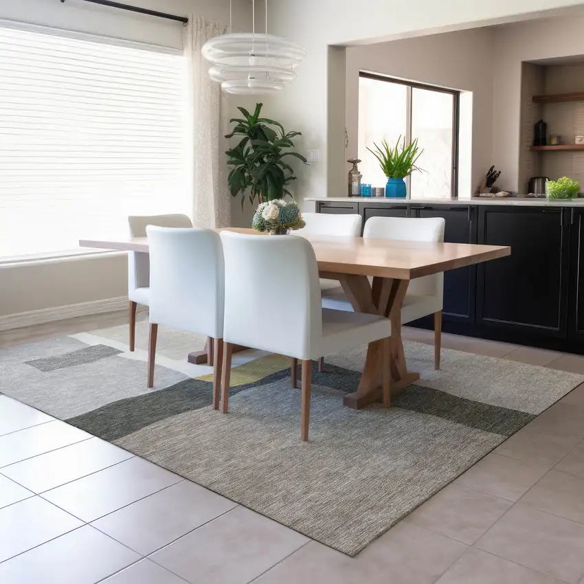 Gray Gold And Beige Abstract Washable Indoor Outdoor Area Rug Photo 6