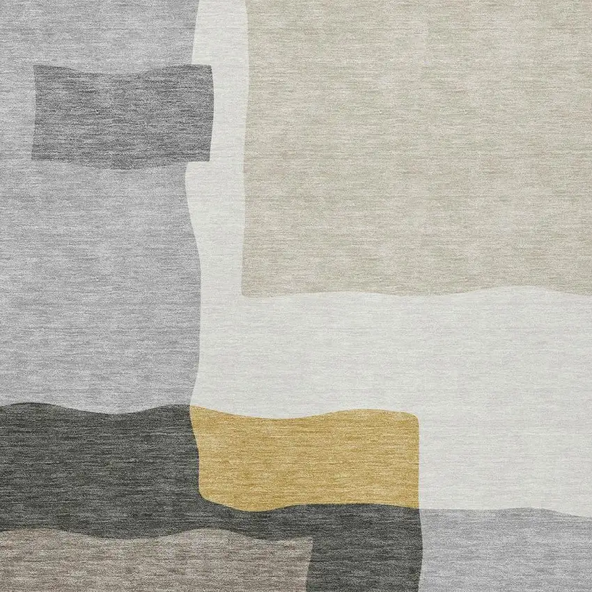 Gray Gold And Beige Abstract Washable Indoor Outdoor Area Rug Photo 2