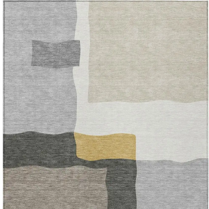 Gray Gold And Beige Abstract Washable Indoor Outdoor Area Rug Photo 3