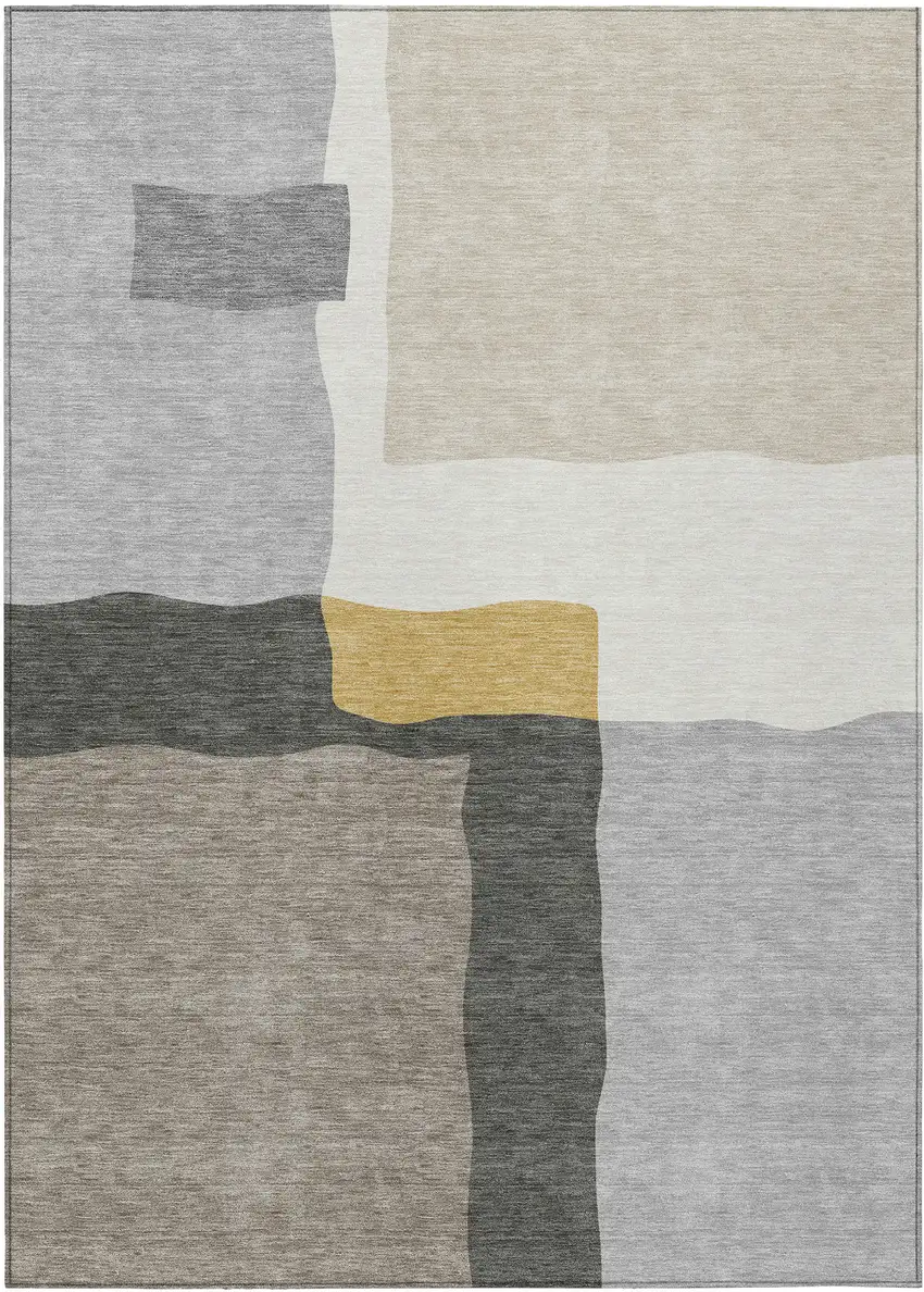 Gray Gold And Beige Abstract Washable Indoor Outdoor Area Rug Photo 1