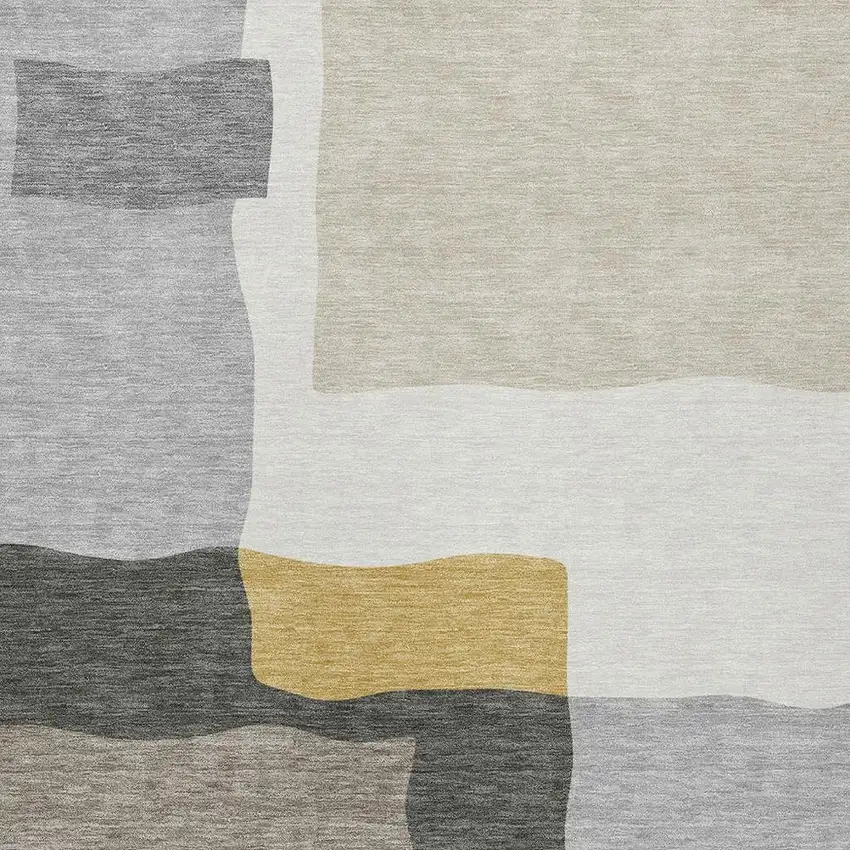 Gray Gold And Beige Abstract Washable Indoor Outdoor Area Rug Photo 2