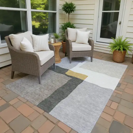 Gray Gold And Beige Abstract Washable Indoor Outdoor Area Rug Photo 4