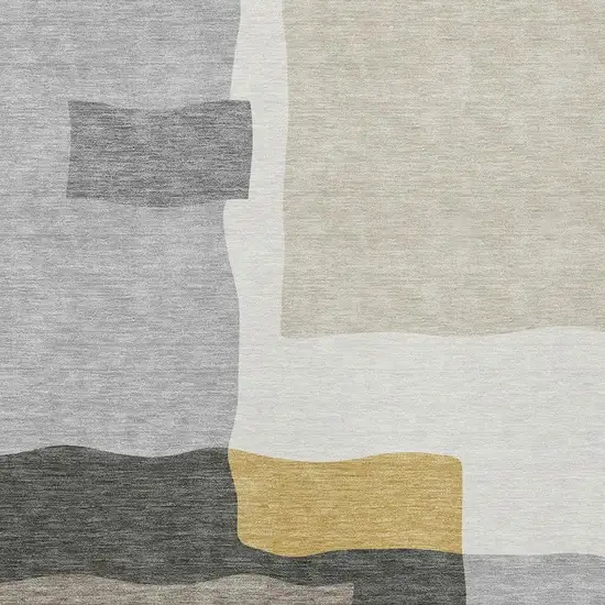 Gray Gold And Beige Abstract Washable Indoor Outdoor Area Rug Photo 2