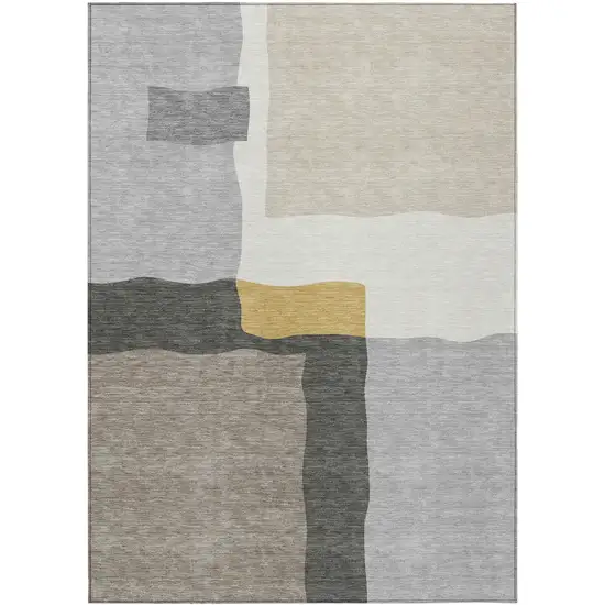 Gray Gold And Beige Abstract Washable Indoor Outdoor Area Rug Photo 1