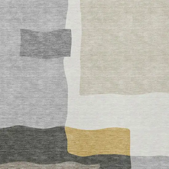 Gray Gold And Beige Abstract Washable Indoor Outdoor Area Rug Photo 2