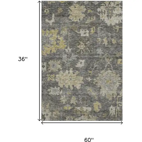 Gray Gold And Beige Floral Washable Area Rug With UV Protection Photo 8