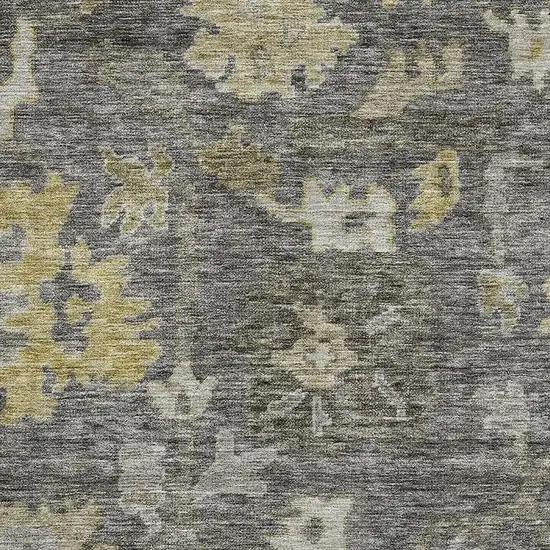 Gray Gold And Beige Floral Washable Area Rug With UV Protection Photo 3