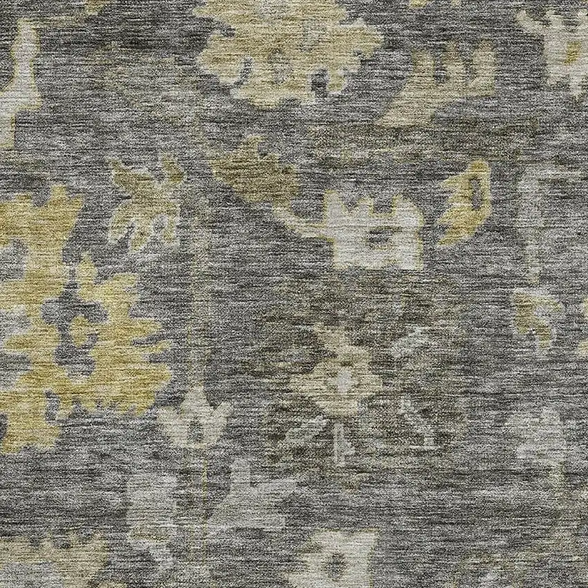 Gray Gold And Beige Floral Washable Area Rug With UV Protection Photo 3