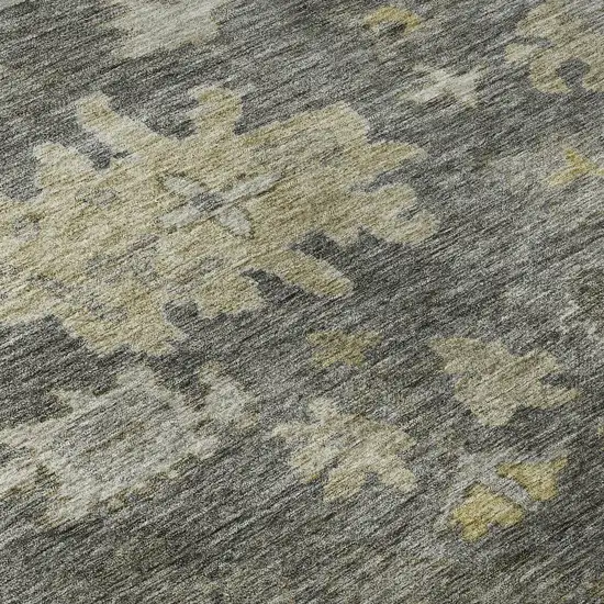 Gray Gold And Beige Floral Washable Area Rug With UV Protection Photo 1