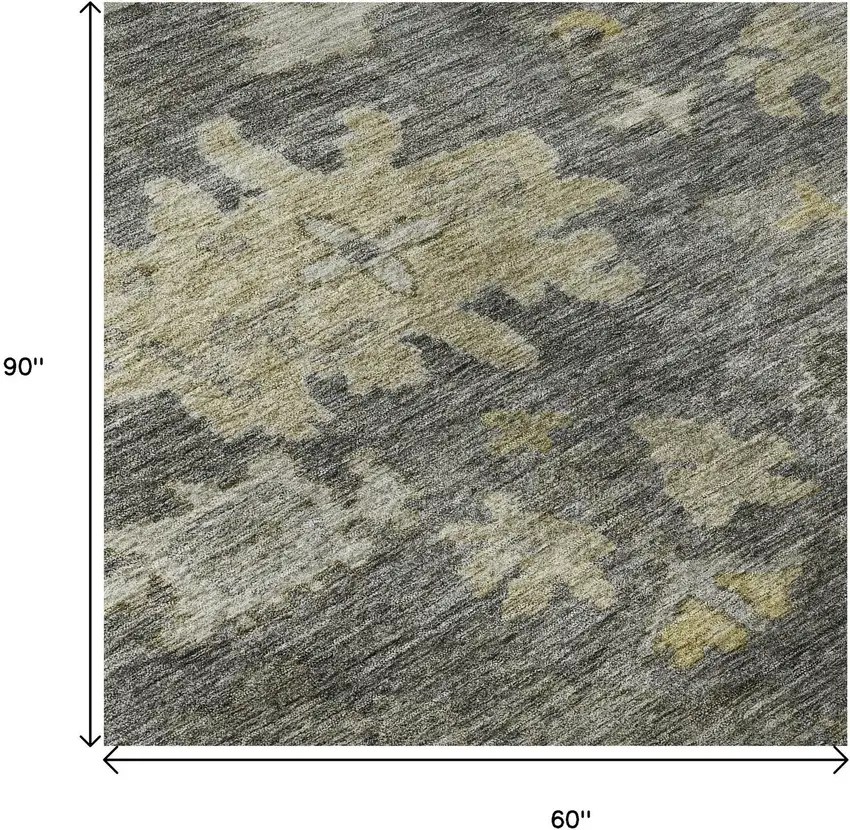 Gray Gold And Beige Floral Washable Area Rug With UV Protection Photo 8