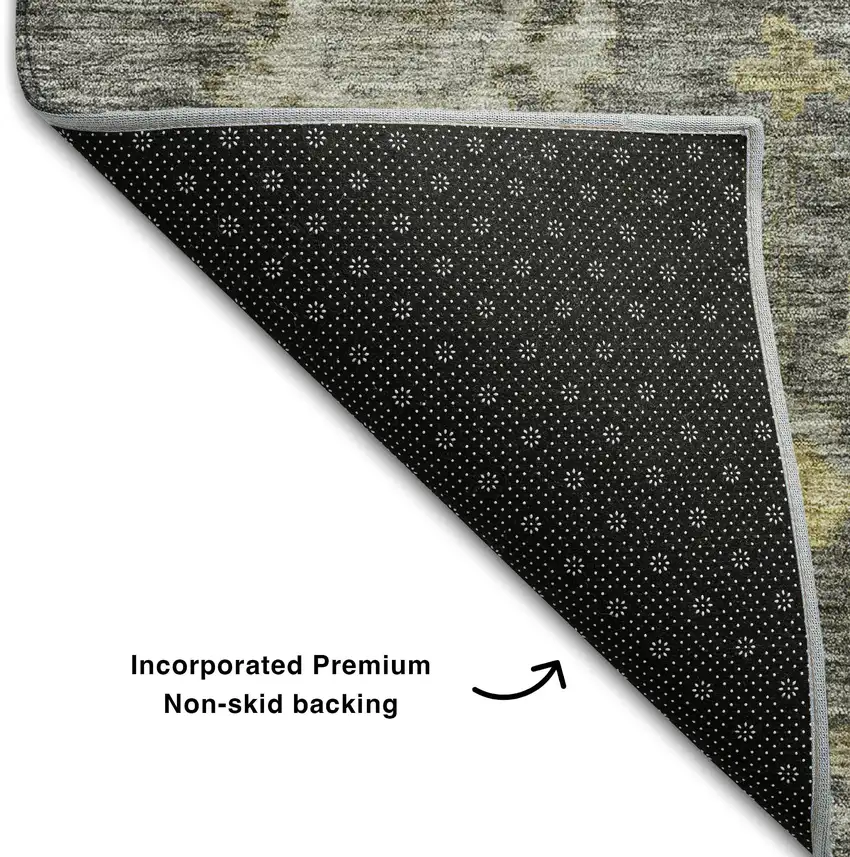 Gray Gold And Beige Floral Washable Area Rug With UV Protection Photo 5