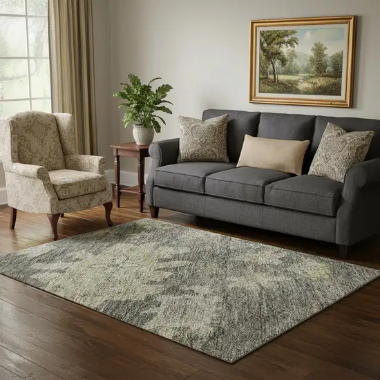 Gray Gold And Beige Floral Washable Area Rug With UV Protection Photo 2