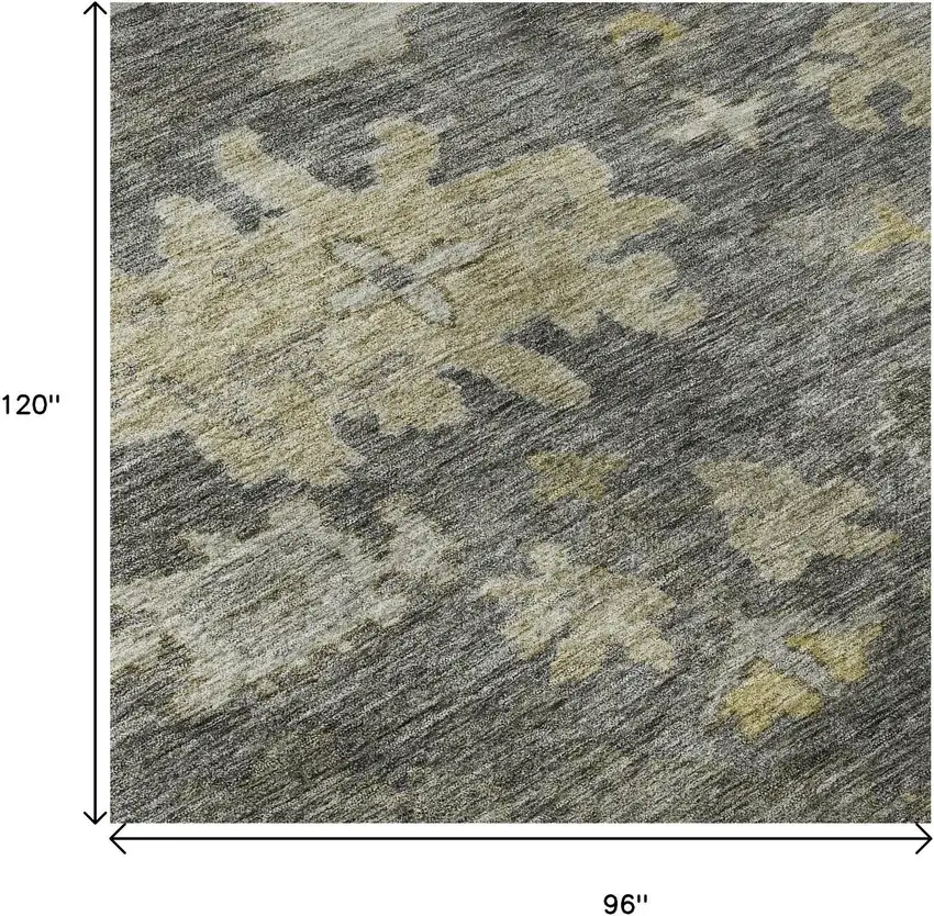 Gray Gold And Beige Floral Washable Area Rug With UV Protection Photo 8